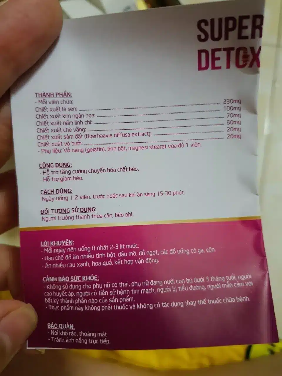 thành phần giảm cân super detox x3
